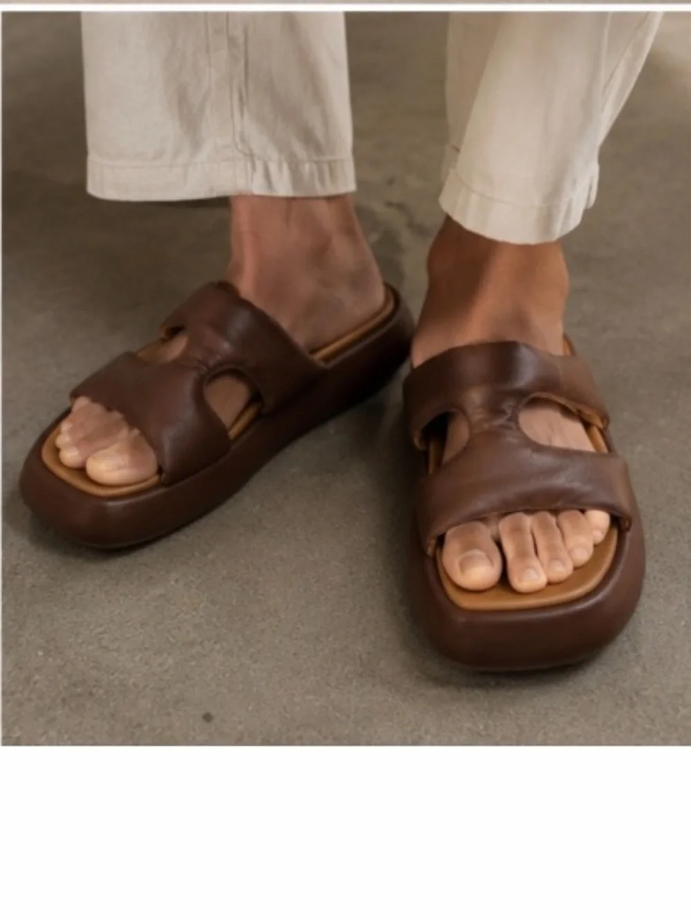 Eckhaus Latta Zee Leather Platform Slides in Brown Size US 10